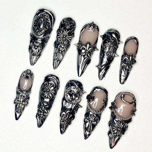 A91 Silver Charm Extra Long Stiletto Nail