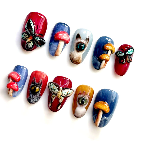 A10 Butterflies, Cat and Mushrooms