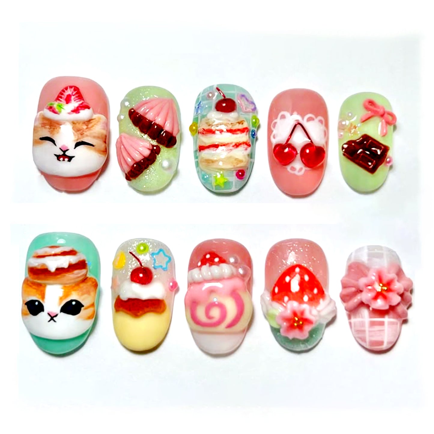 A17 Colorful style Cute Cat Cake and Fruit