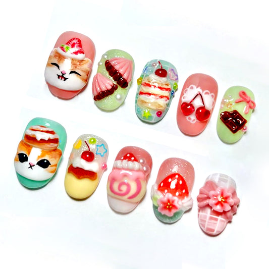 A17 Colorful style Cute Cat Cake and Fruit