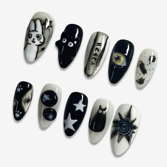 Black Cat And White Bunny