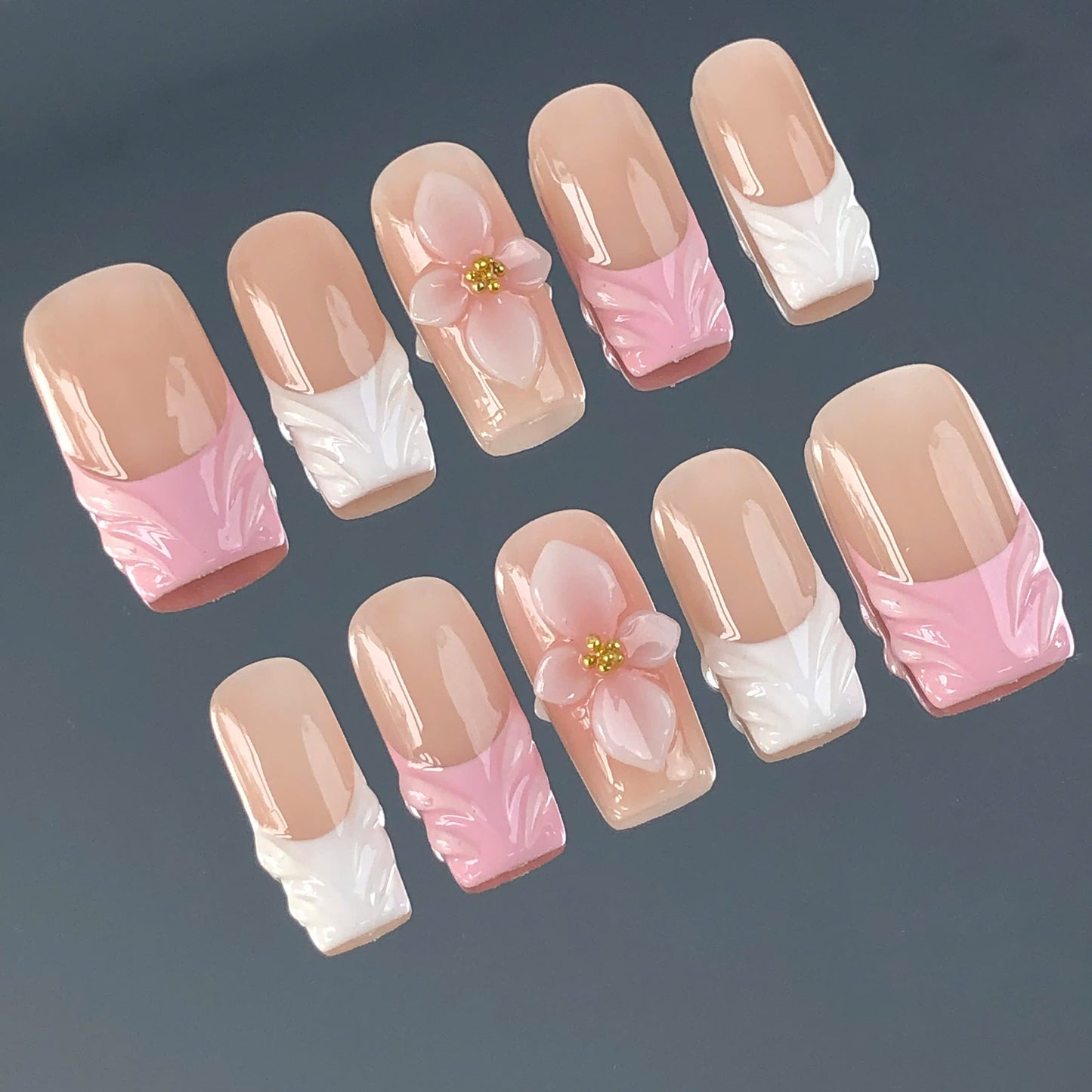 A235 Pink Flower French Tip