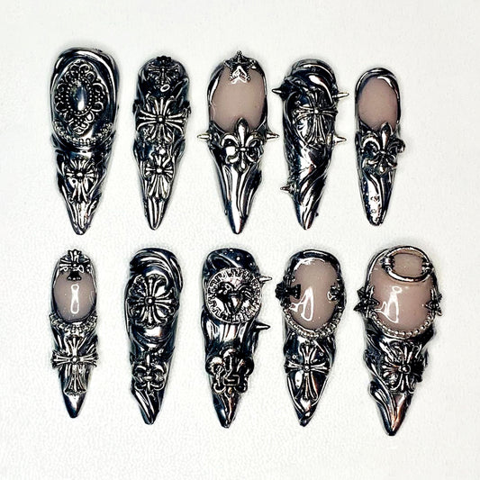 A91 Silver Charm Extra Long Stiletto Nail