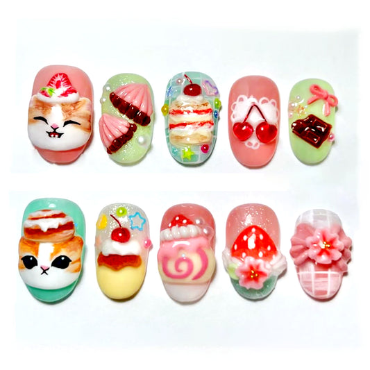 A17 Colorful style Cute Cat Cake and Fruit