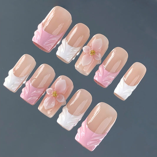 A235 Pink Flower French Tip