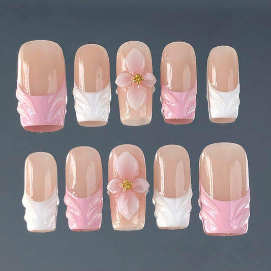 A235 Pink Flower French Tip